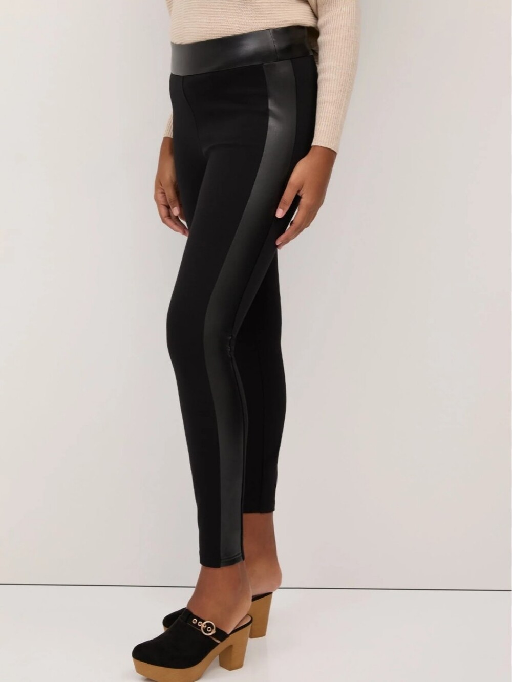 Express Black Columnist Ankle High Rise Leggings With Leather Trim. Size Small.